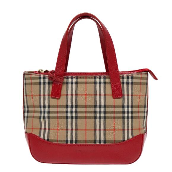 Burberry Nova Check Hand Bag Canvas Leather Beige Red Gold - Picture 13 of 16
